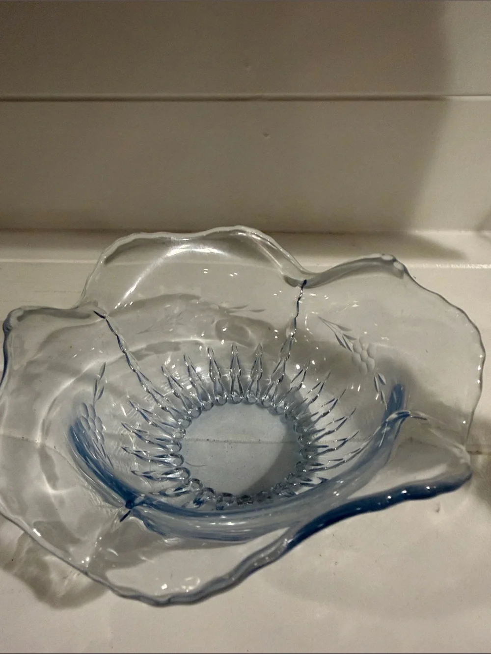 Vintage Clear Blue Glass Bowl - looks like a New Martinsville - ice blue